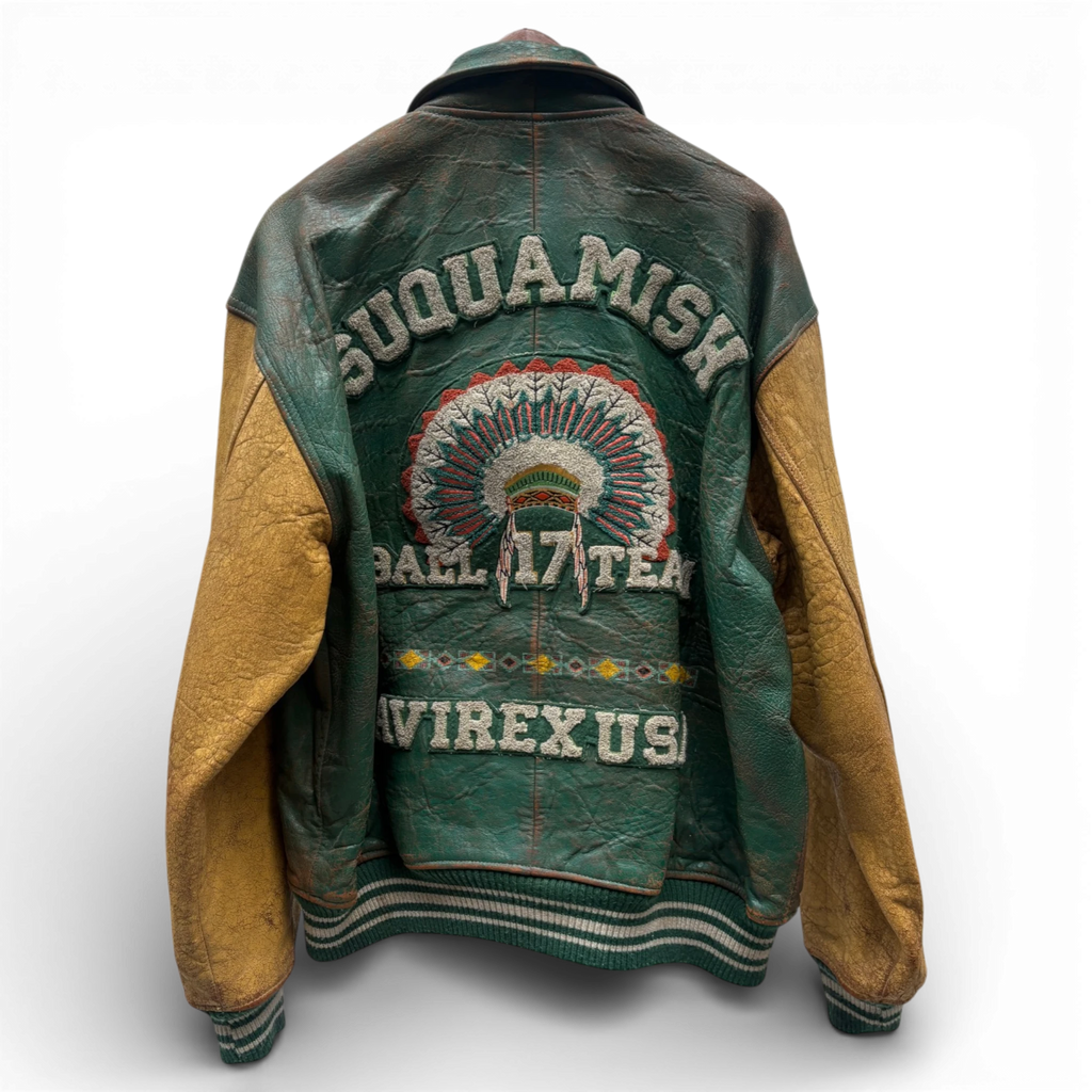 RARE Avirex Suquamish Native Indian Leather Baseball Jacket XL