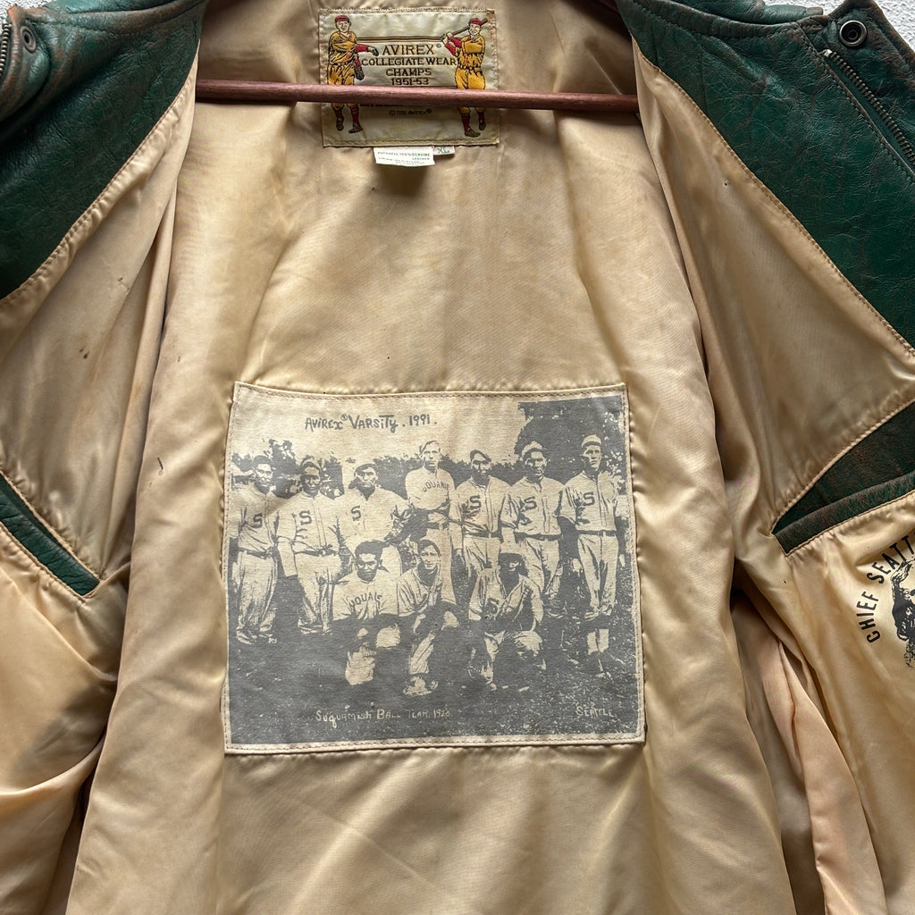RARE Avirex Suquamish Native Indian Leather Baseball Jacket XL