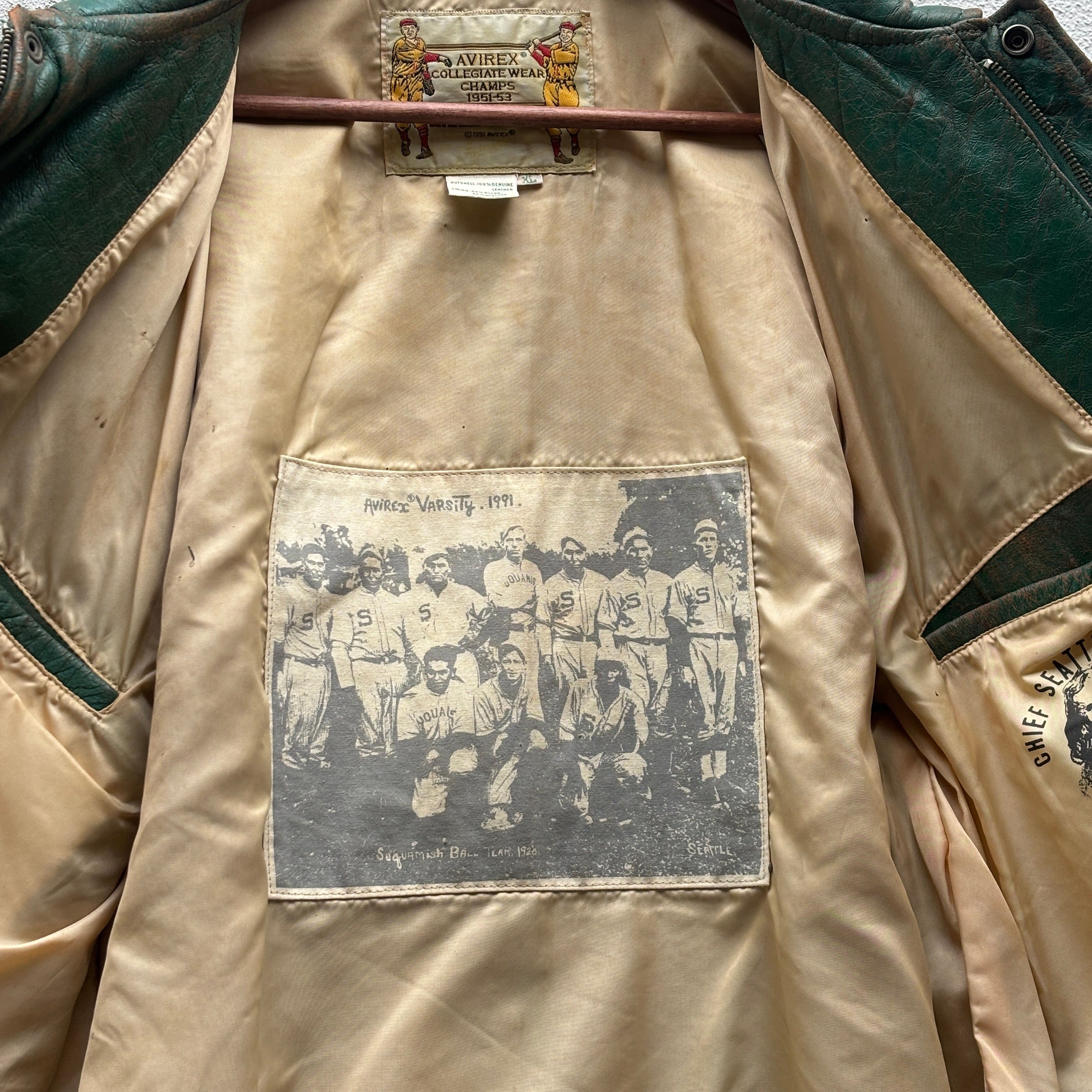 RARE Avirex Suquamish Native Indian Leather Baseball Jacket XL